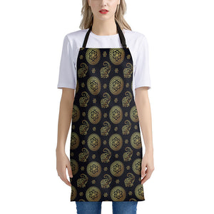 Blue And Gold Tribal Elephant Print Apron