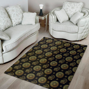 Blue And Gold Tribal Elephant Print Area Rug