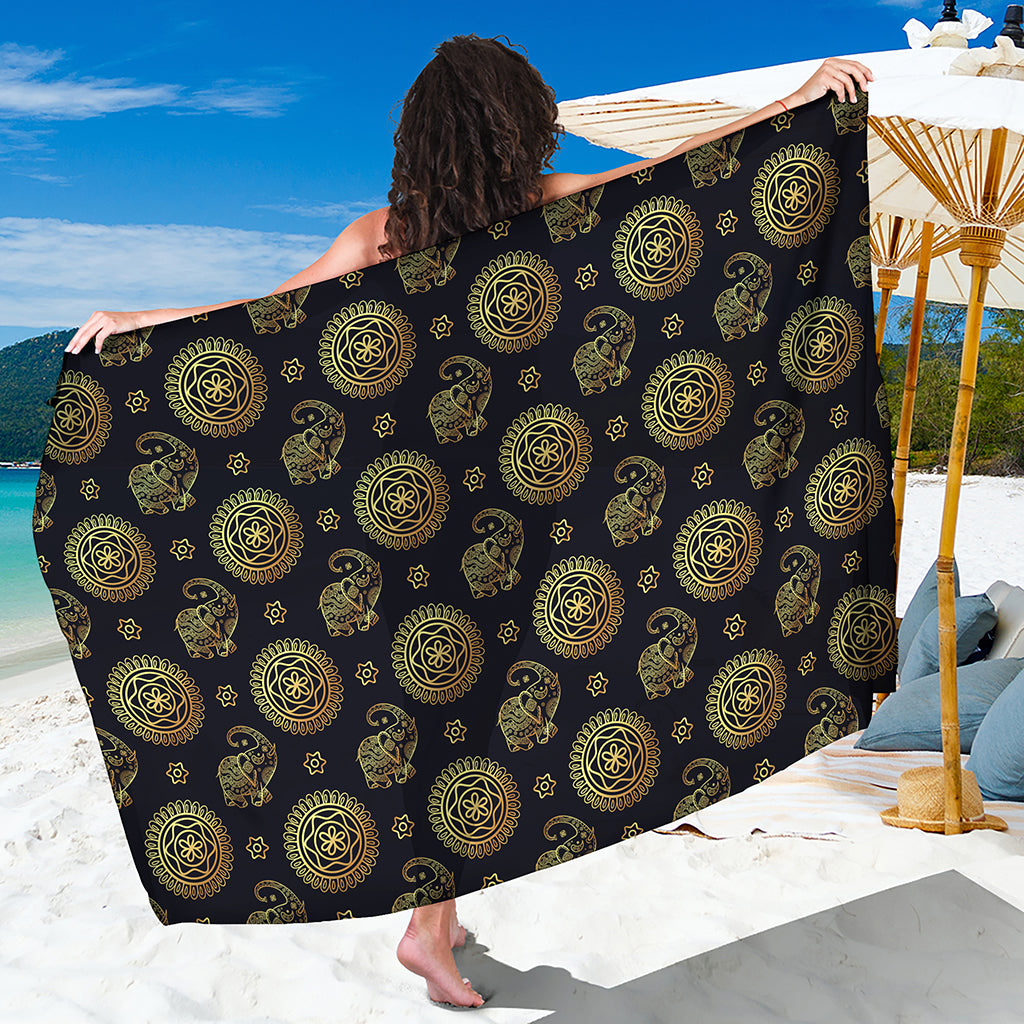 Blue And Gold Tribal Elephant Print Beach Sarong Wrap
