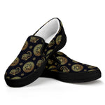 Blue And Gold Tribal Elephant Print Black Slip On Shoes