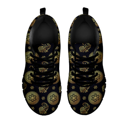 Blue And Gold Tribal Elephant Print Black Sneakers