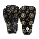 Blue And Gold Tribal Elephant Print Boxing Gloves