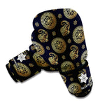 Blue And Gold Tribal Elephant Print Boxing Gloves