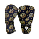 Blue And Gold Tribal Elephant Print Boxing Gloves