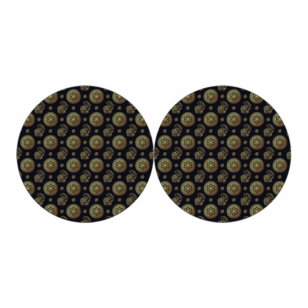 Blue And Gold Tribal Elephant Print Car Coasters