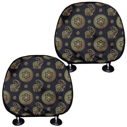 Blue And Gold Tribal Elephant Print Car Headrest Covers