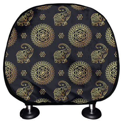 Blue And Gold Tribal Elephant Print Car Headrest Covers