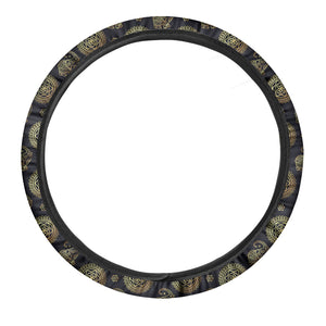 Blue And Gold Tribal Elephant Print Car Steering Wheel Cover