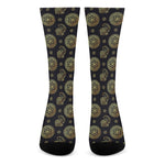 Blue And Gold Tribal Elephant Print Crew Socks