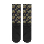 Blue And Gold Tribal Elephant Print Crew Socks