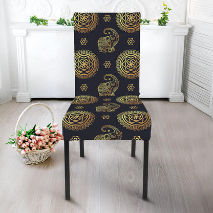 Blue And Gold Tribal Elephant Print Dining Chair Slipcover