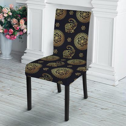Blue And Gold Tribal Elephant Print Dining Chair Slipcover
