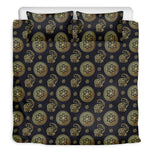 Blue And Gold Tribal Elephant Print Duvet Cover Bedding Set