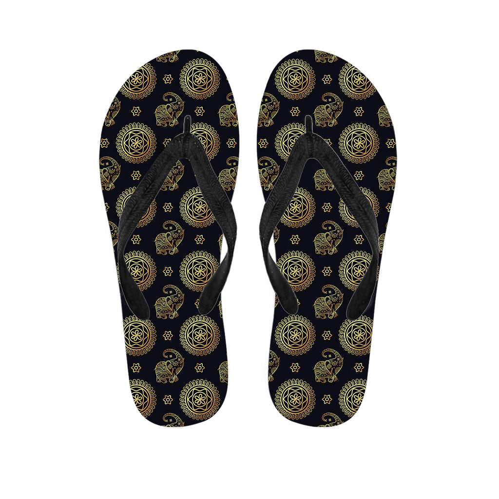 Blue And Gold Tribal Elephant Print Flip Flops