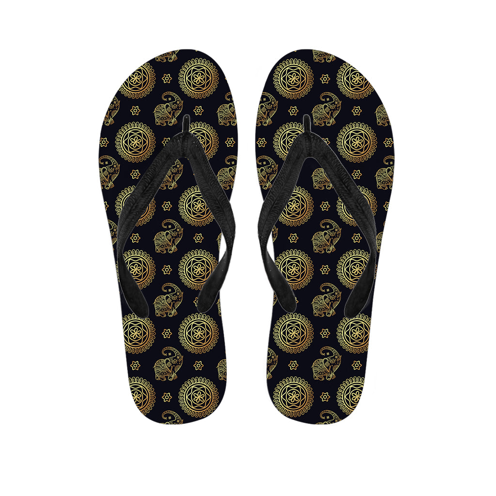 Blue And Gold Tribal Elephant Print Flip Flops