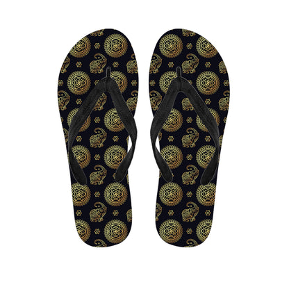 Blue And Gold Tribal Elephant Print Flip Flops