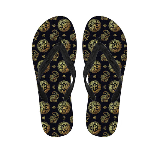 Blue And Gold Tribal Elephant Print Flip Flops