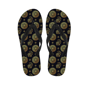 Blue And Gold Tribal Elephant Print Flip Flops