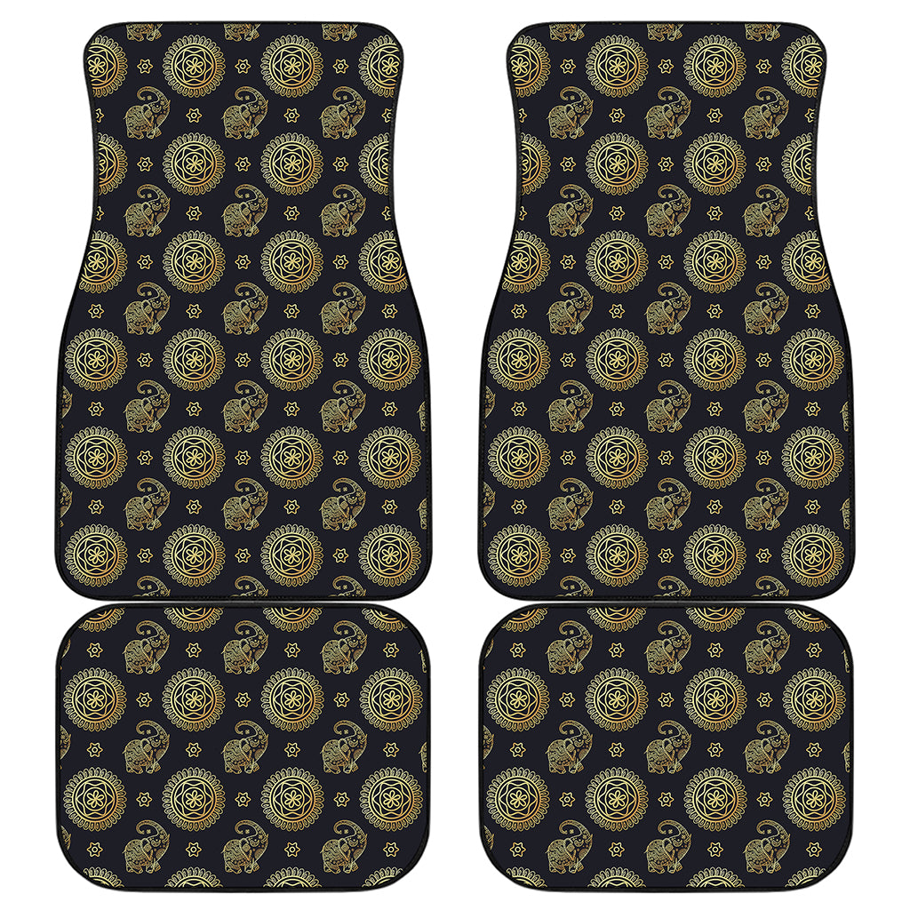 Blue And Gold Tribal Elephant Print Front and Back Car Floor Mats