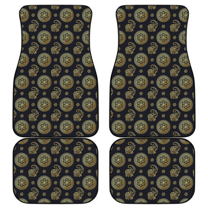 Blue And Gold Tribal Elephant Print Front and Back Car Floor Mats