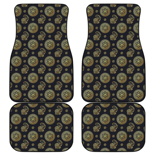 Blue And Gold Tribal Elephant Print Front and Back Car Floor Mats