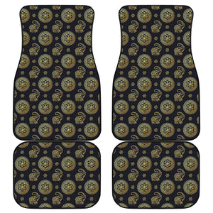 Blue And Gold Tribal Elephant Print Front and Back Car Floor Mats