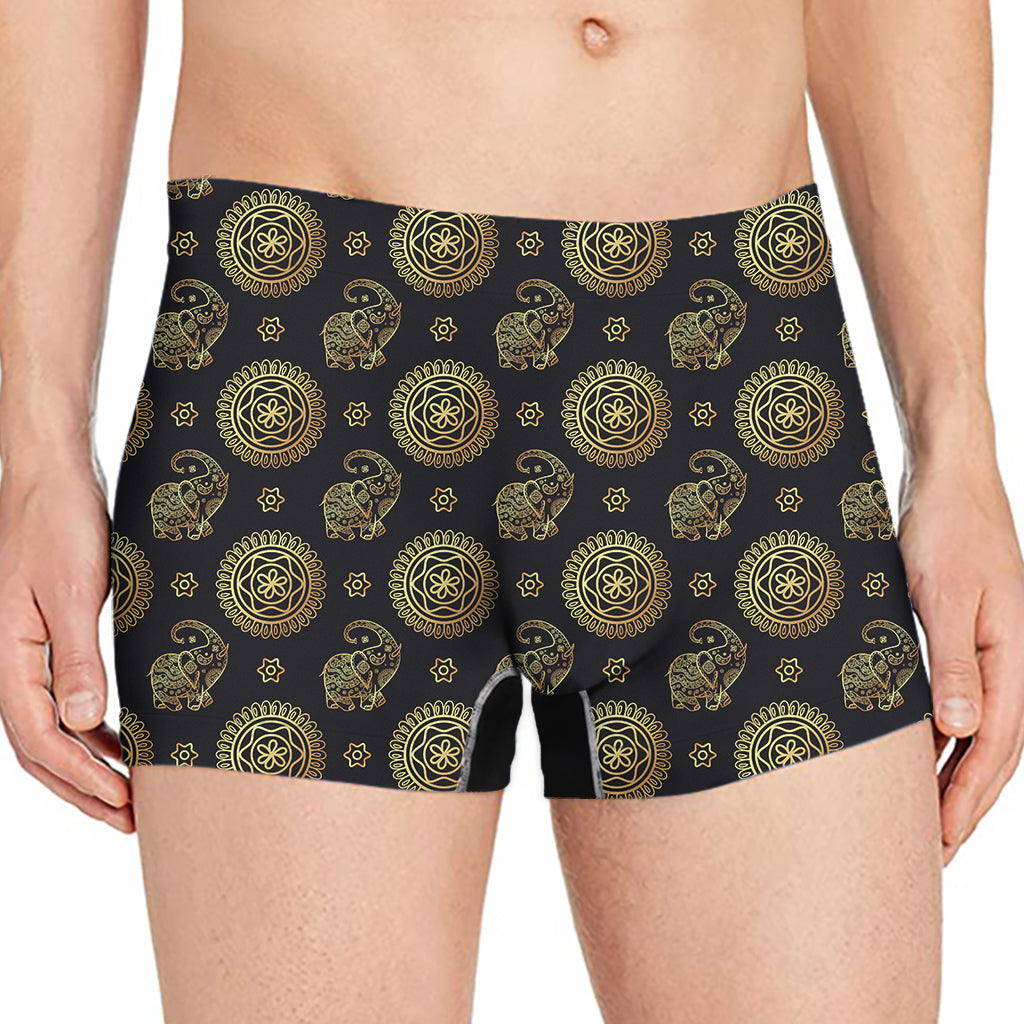 Blue And Gold Tribal Elephant Print Men's Boxer Briefs