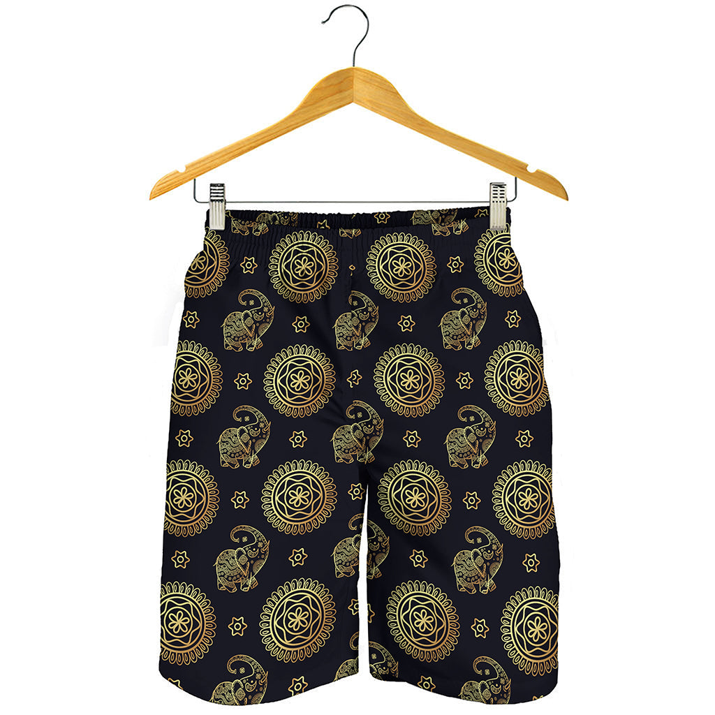 Blue And Gold Tribal Elephant Print Men's Shorts