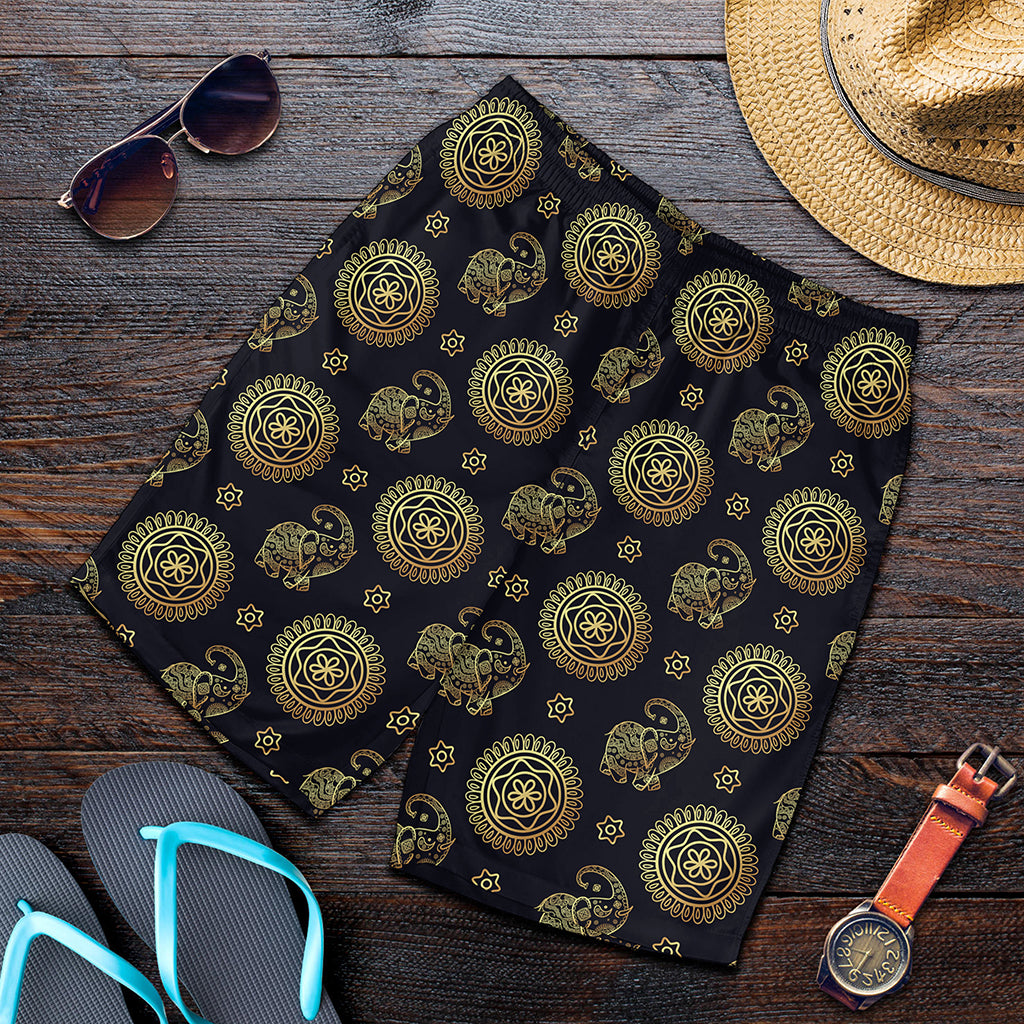 Blue And Gold Tribal Elephant Print Men's Shorts
