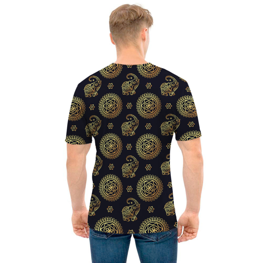 Blue And Gold Tribal Elephant Print Men's T-Shirt