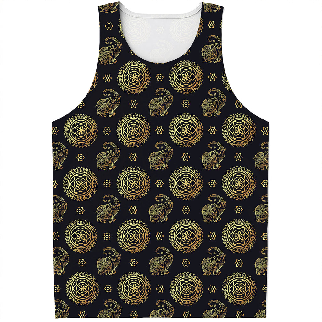 Blue And Gold Tribal Elephant Print Men's Tank Top