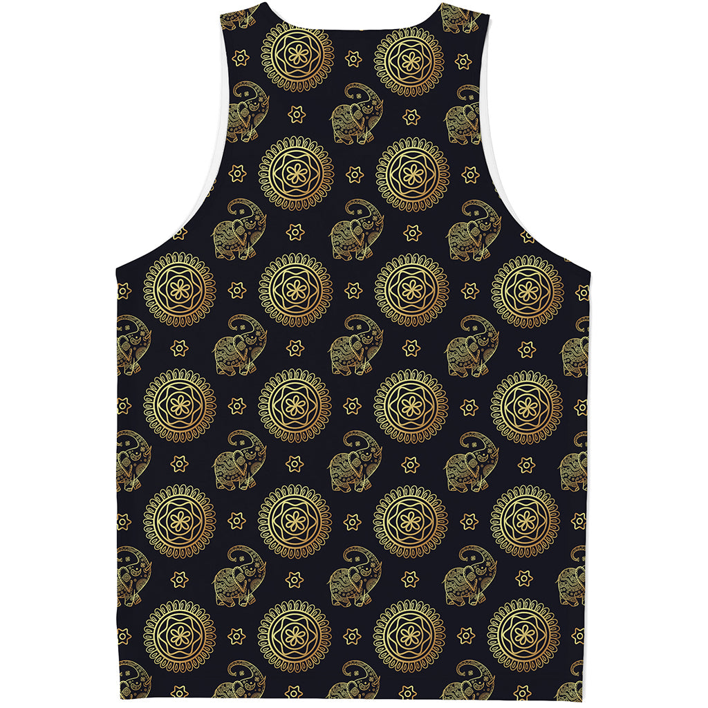 Blue And Gold Tribal Elephant Print Men's Tank Top
