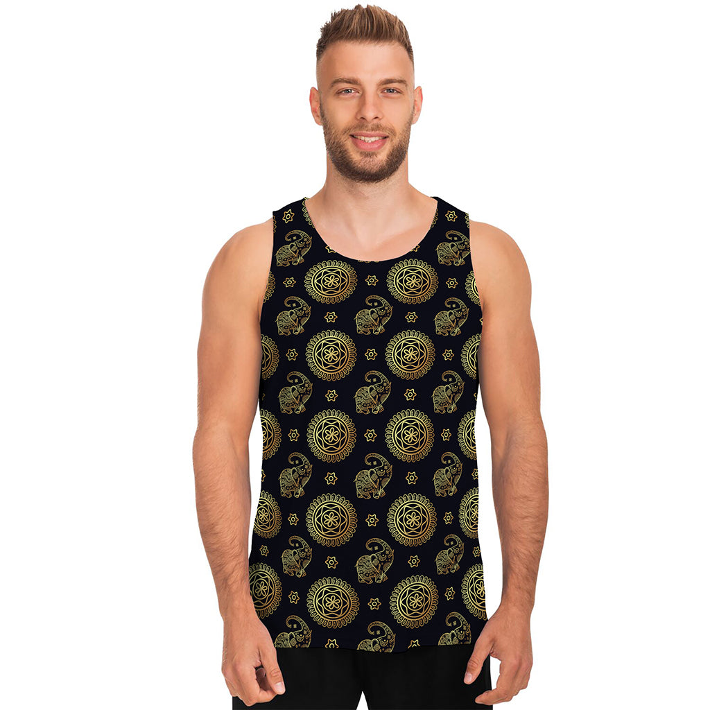 Blue And Gold Tribal Elephant Print Men's Tank Top