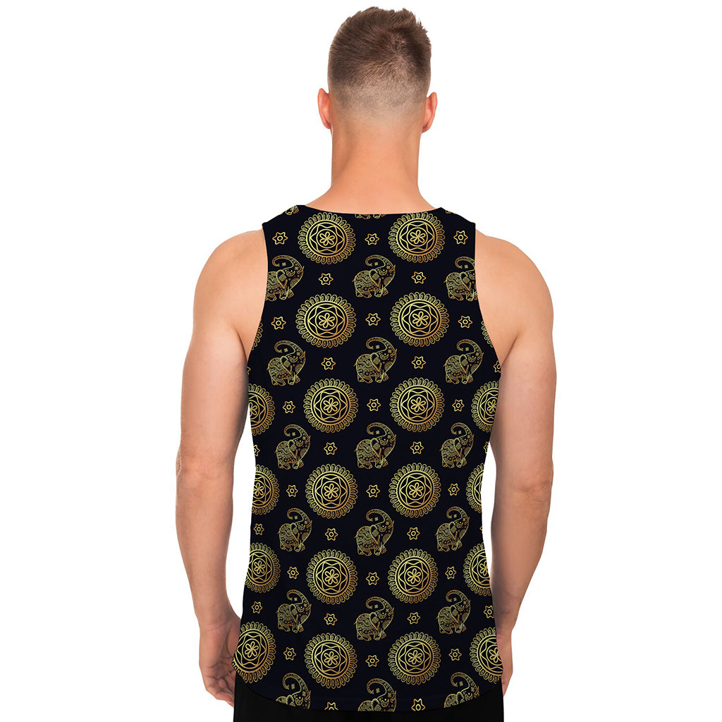 Blue And Gold Tribal Elephant Print Men's Tank Top