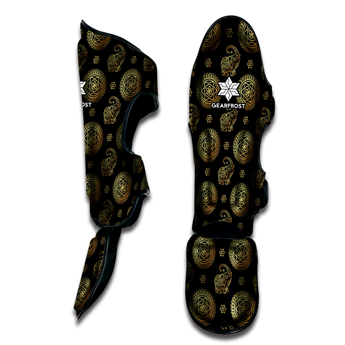 Blue And Gold Tribal Elephant Print Muay Thai Shin Guard