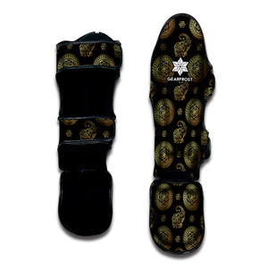 Blue And Gold Tribal Elephant Print Muay Thai Shin Guard