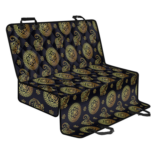 Blue And Gold Tribal Elephant Print Pet Car Back Seat Cover