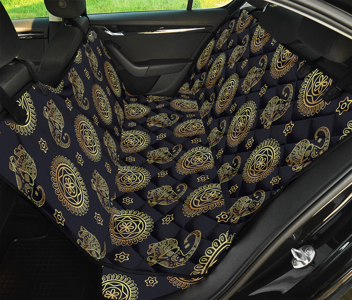Blue And Gold Tribal Elephant Print Pet Car Back Seat Cover