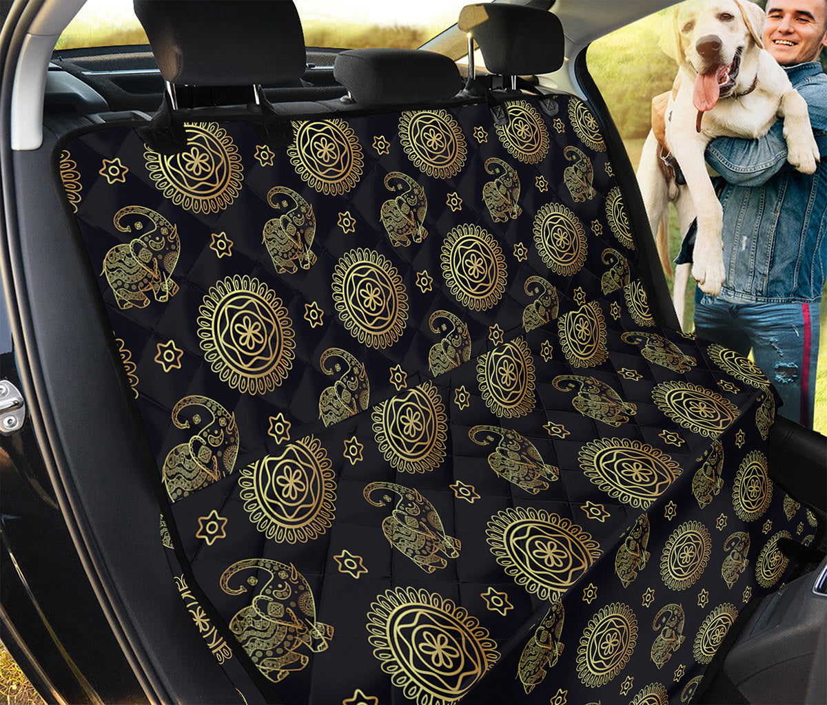 Blue And Gold Tribal Elephant Print Pet Car Back Seat Cover