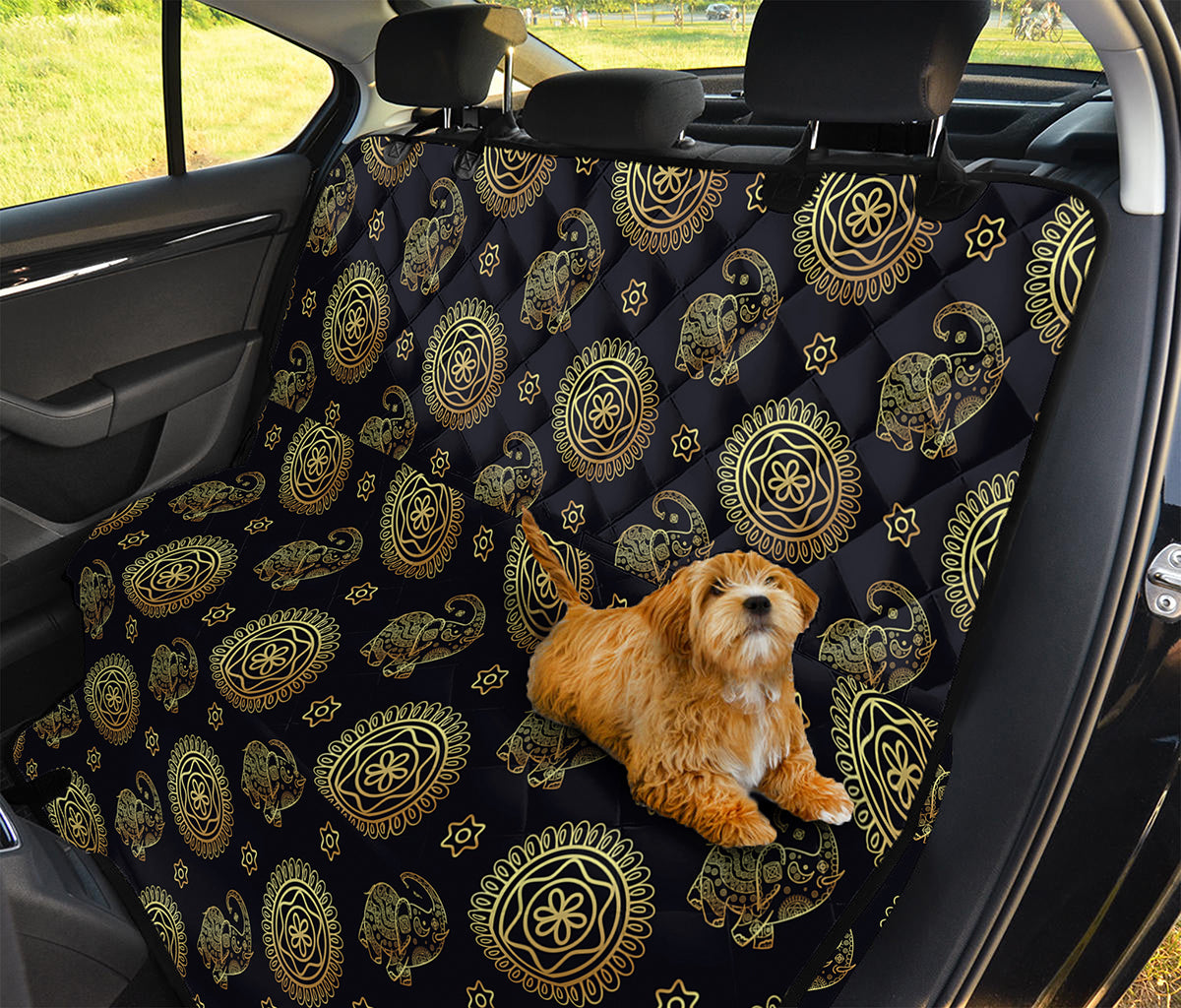 Blue And Gold Tribal Elephant Print Pet Car Back Seat Cover