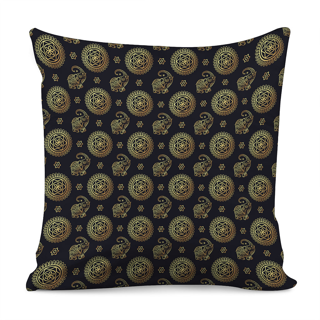 Blue And Gold Tribal Elephant Print Pillow Cover