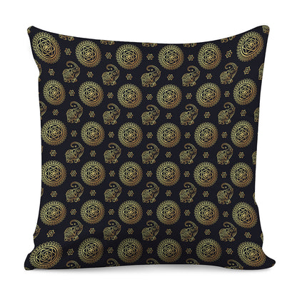 Blue And Gold Tribal Elephant Print Pillow Cover
