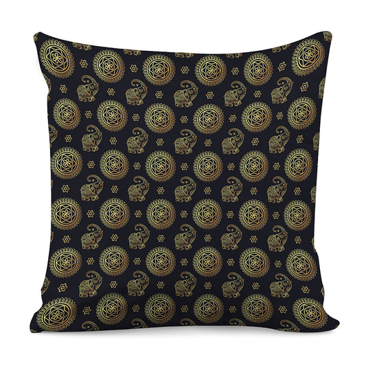 Blue And Gold Tribal Elephant Print Pillow Cover