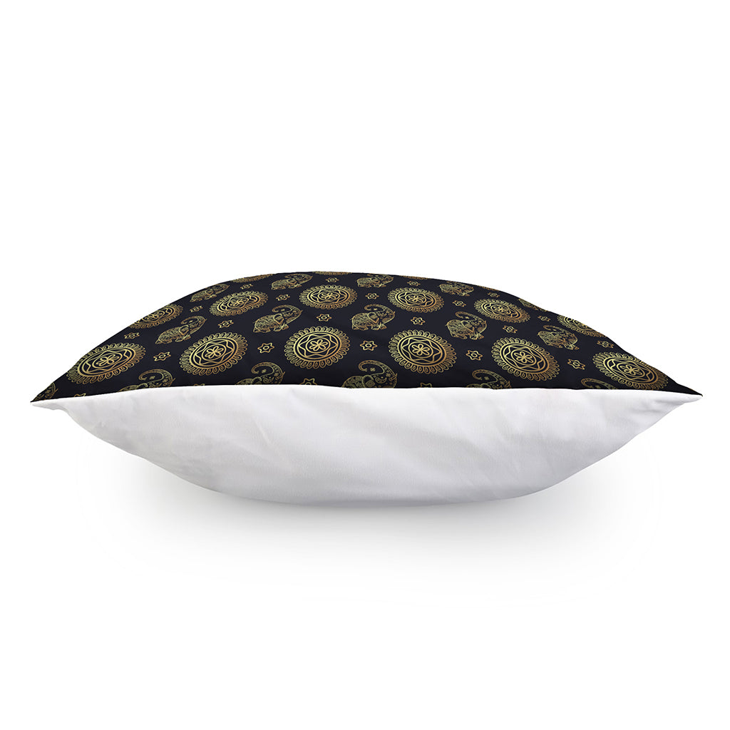 Blue And Gold Tribal Elephant Print Pillow Cover