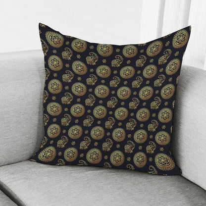Blue And Gold Tribal Elephant Print Pillow Cover