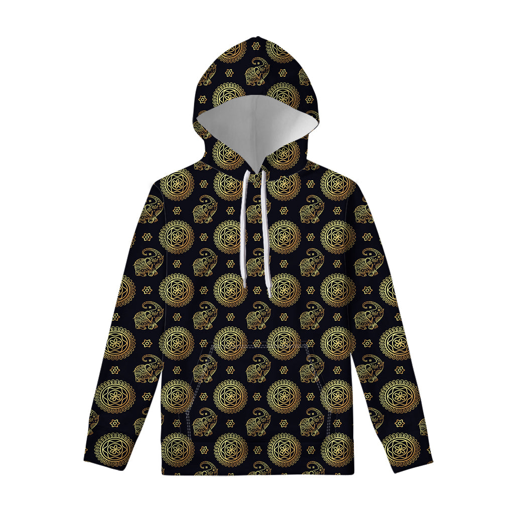 Blue And Gold Tribal Elephant Print Pullover Hoodie
