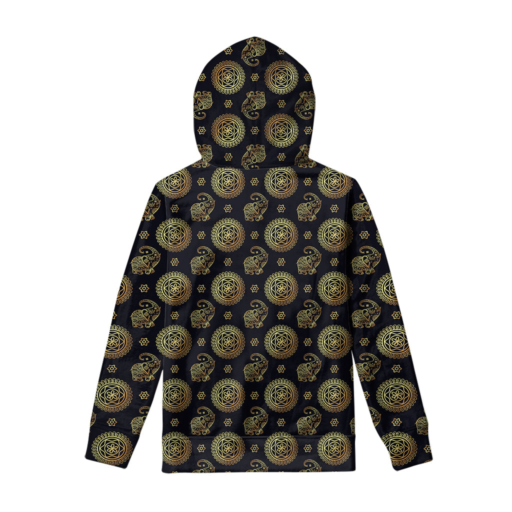 Blue And Gold Tribal Elephant Print Pullover Hoodie