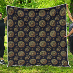 Blue And Gold Tribal Elephant Print Quilt