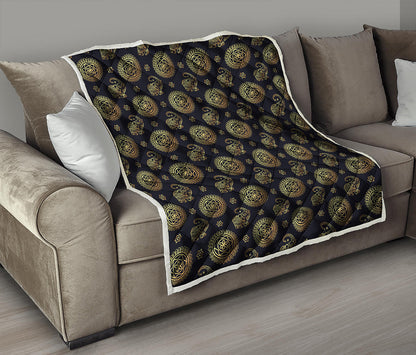 Blue And Gold Tribal Elephant Print Quilt