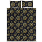 Blue And Gold Tribal Elephant Print Quilt Bed Set